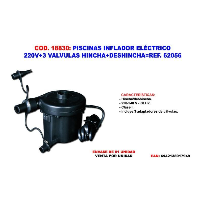 

piscinas inflador electrico 220v+3 valv. hin+deshin 62056-62139 - Mibricotienda