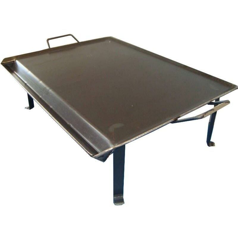 

MIBRICOTIENDA plancha asar acero 4 mm+2 asas metal+patas con vertegrasas 50x33