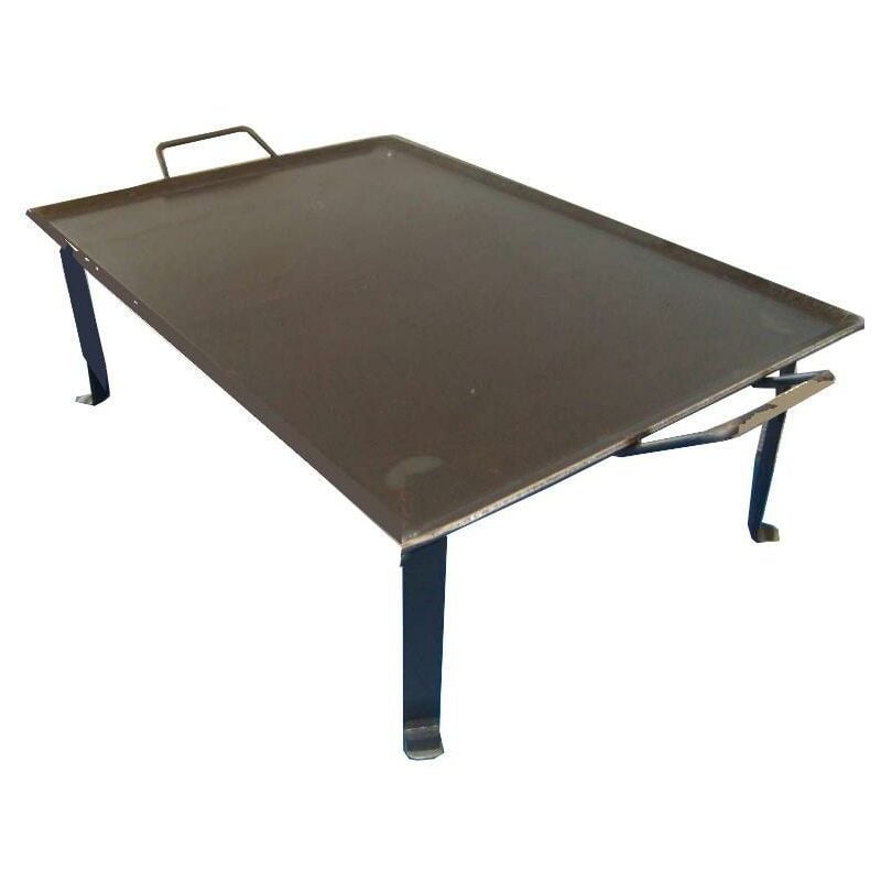 

MIBRICOTIENDA plancha asar acero 4 mm+2 asas metal+patas sin vertegrasas 50x33