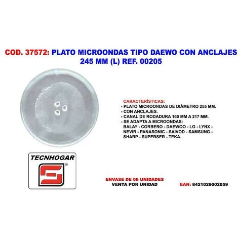 Plato Microondas 255mm Standard Balay Daewoo 260948 REPORSHOP