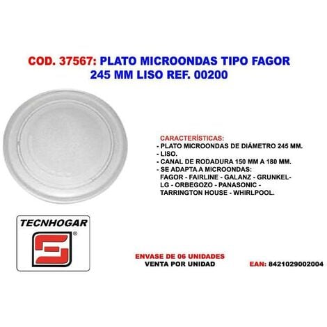 Tecnhogar  Plato microondas universal liso. 245 mm