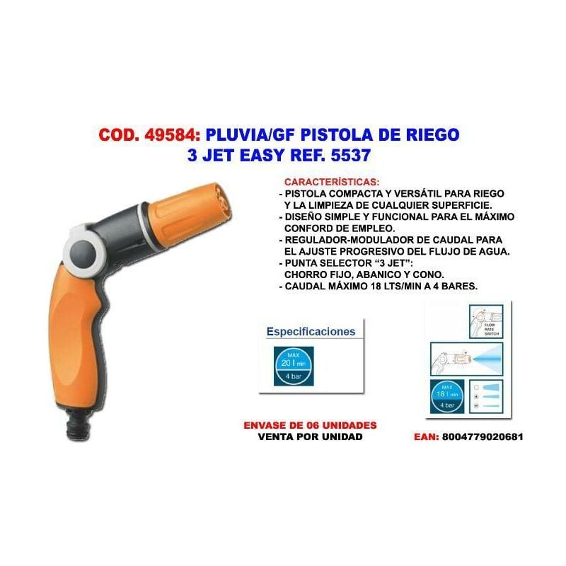 

pluvia-gf pistola de riego 3 jet easy 5537 - Mibricotienda