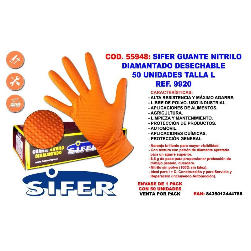 

MIBRICOTIENDA sifer guante nitrilo grip diamantado reutilizable 50u t- l 9920