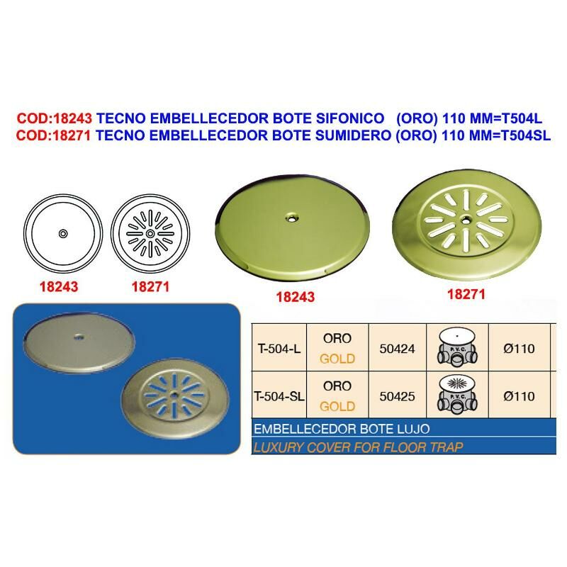 

tecno embellecedor bote sifonico (oro) 110 mm t504l - Mibricotienda