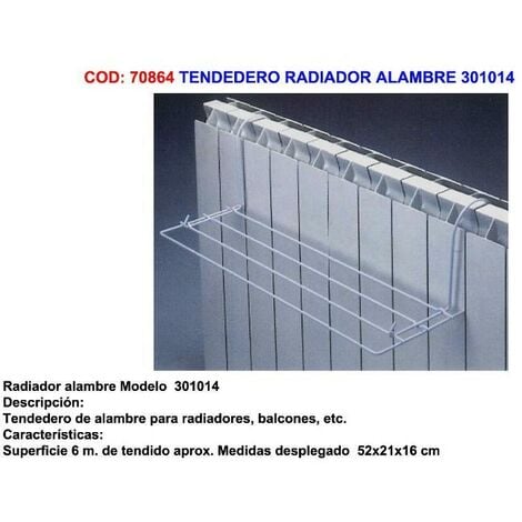 Tendedero para Radiador/Balcón, Fabricado en Acero Pintado y Polipropileno, Con 6 Barras de Secado, Medidas: 50 x 33 x 25 cm