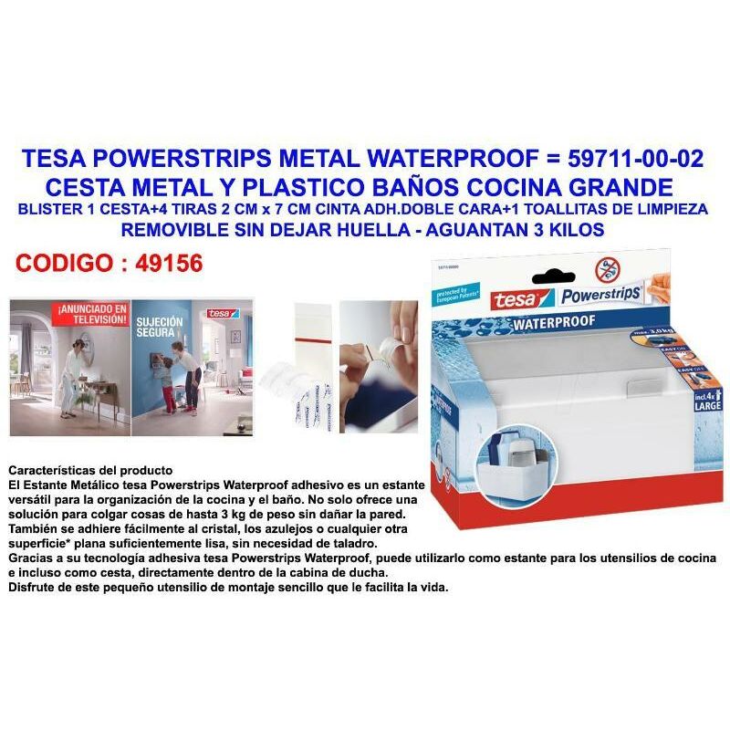 

tesa powerstrips metal-plastico waterprof cest.baño 59711-00-02 - Mibricotienda