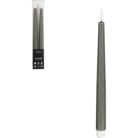 Mica Decorations LED Spitzkerze batteriebetrieben grau Ø 2 x 29 cm warmweiß 2 Stück LED-Kerze