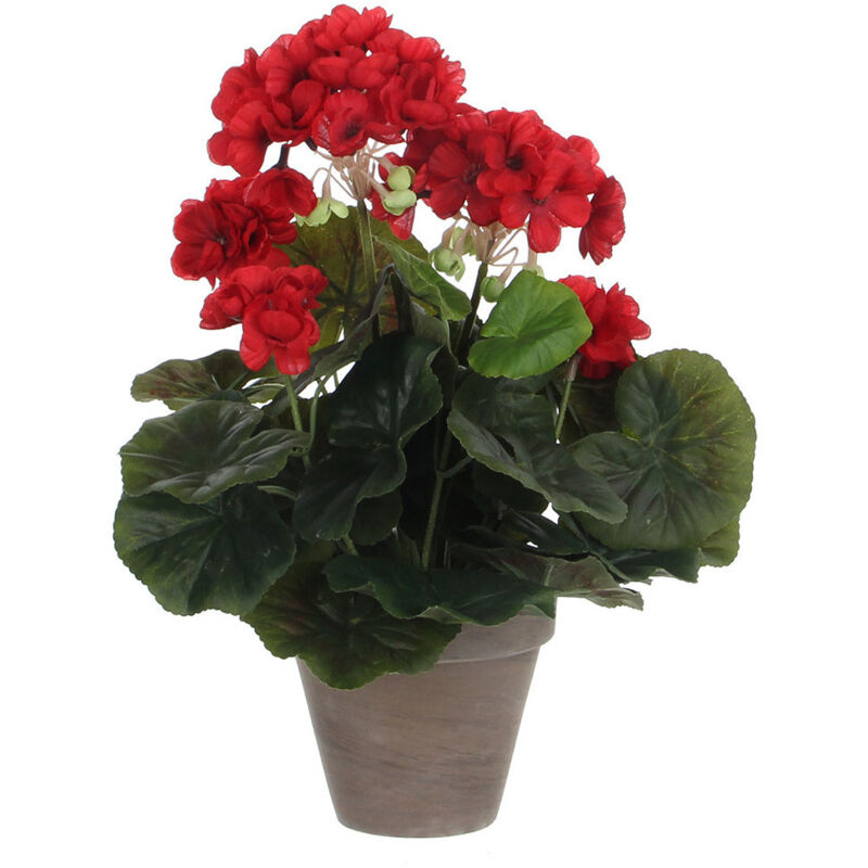 EDM - Géranium Artificiel Rouge En Pot Plastique Gris