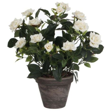 Mica künstlicher Rosenstrauch weiß im Blumentopf 33 x 25 cm Dekoblumen
