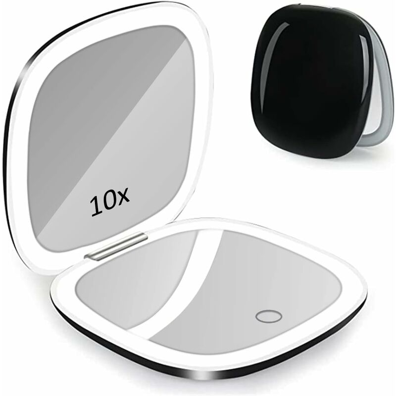 Boed - Micacorn led Light Travel Makeup Mirror 1X 10X Magnified Compact Mirror usb Charging Folding Mirror Touch Screen 3 Colors Brightness