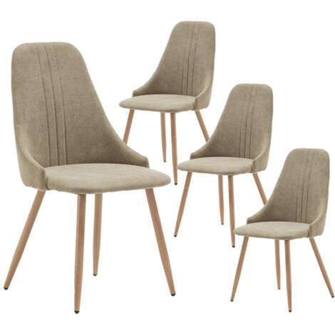 MICAT - Lot de 4 Chaises Tissu Vert 3 Lignes Surpiquées Pieds Métal Effet Bois