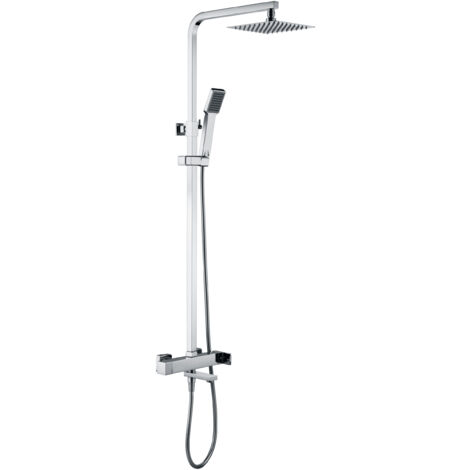 Mice - Conjunto Columna de bañera y ducha con grifo - Barra de ducha con grifería termostática color Cromo - Termostático para bañera