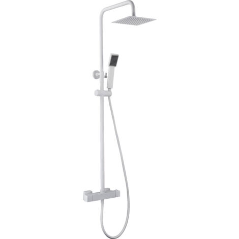 MICE - Conjunto columna de ducha - Barra de ducha termostatica extensible de acero inoxidable con rociador y mango de ducha color Blanco Mate
