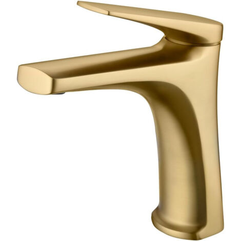 Mice - Mice - Grifo monomando para lavabo fabricado en latón - Griferia de Baño para lavamanos para agua Caliente/Fria Color Oro Cepillado