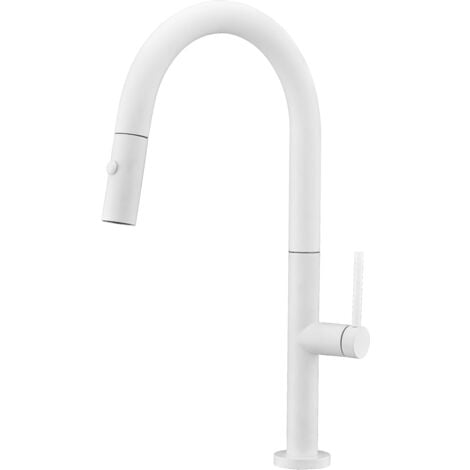 Mice - Robinet de cuisine avec douchette - évier monocommande extractible Série Samoa Blanc Mat GCE017/BL
