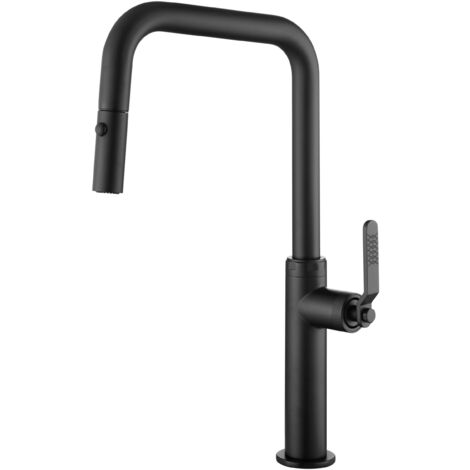 Mice - Robinet de cuisine extractible monocommande avec diffuseur double jet - Couleur Noir Mat - Série Niza GCE027/NG