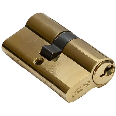 MICEL - 13144 - Cilindro per segatura, sicurezza, profilo europeo, con camma corta, centrato, 30 x 30, chiavi incluse, finitura ottonata, colore oro, 60 x 17 x 33 mm