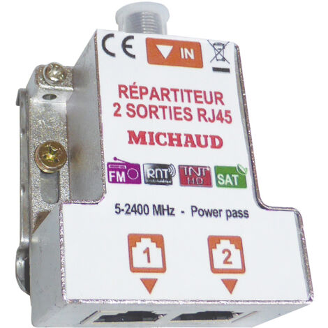 Michaud – Répartiteur coaxial 2 sorties RJ45 – Grade 2 TV – Pour distribution de signaux TV – Compatible avec câbles coaxiaux - LB023