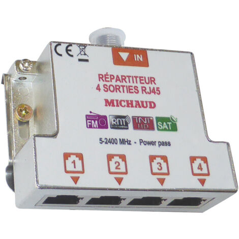Michaud – Répartiteur coaxial/RJ45 grade 2 TV 4 sorties RJ45 – Installation rapide – Performance fiable pour signaux TV et réseau - LB024