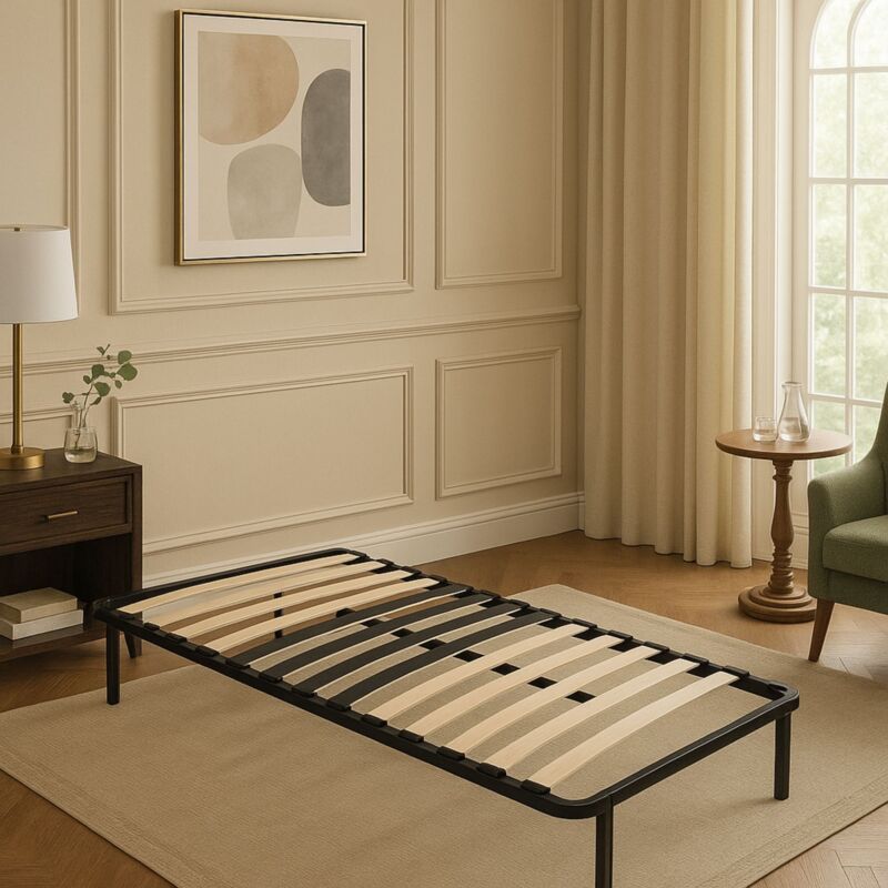 King Of Dreams - Sommier Renforcé 90x190 cm - Cadre à Lattes 29 cm - Compatible avec Tous Matelas - Métal 1,4 mm - 18 Lattes 9 mm - Cadre à Latte