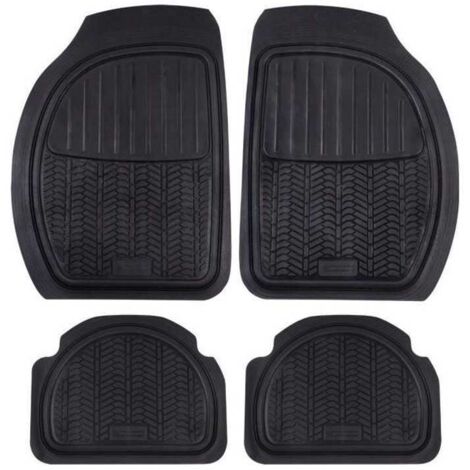 MICHELIN Alfombrillas de suelo universales de goma negra 4 piezas 2 delanteras 2 traseras con surcos antideslizantes