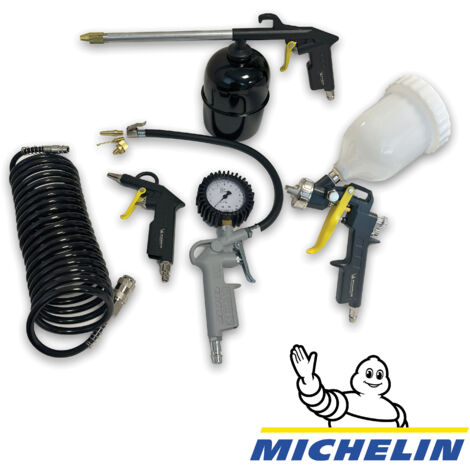 Michelin – Kit 8 accessoires pour compresseur – Pulvérisateur alu 1L – Pistolet peinture 1L – Soufflette – Flexible spirale 5m