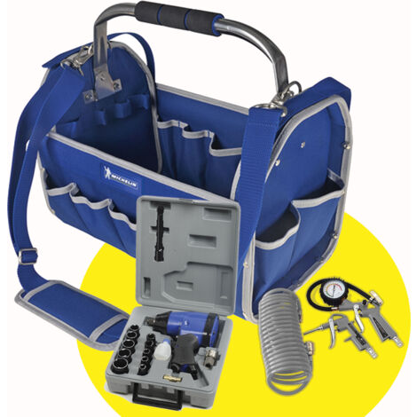Michelin – Kit garage pour compresseur d'air – Sacoche renforcée – Raccords rapides universels CE – Coffret clé à choc 345Nm