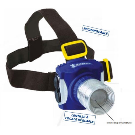 Michelin – Lampe frontale LED rechargeable 77lm – Batterie lithium Ni-MH 4.8V 500mAh – Étanche IP43 – Portée 170m – Tête rétractable