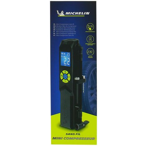 Michelin – Mini compresseur sans fil rechargeable 2500mAh – Pression programmable jusqu'à 10 bars – Débit 8L/min – Écran digital pour pression précise