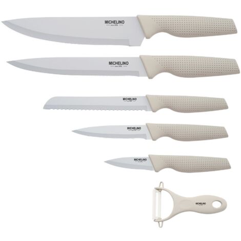 MICHELINO 6-tlg. Messer-Set Schneideset mit Sparschäler Serie Alythia Beige