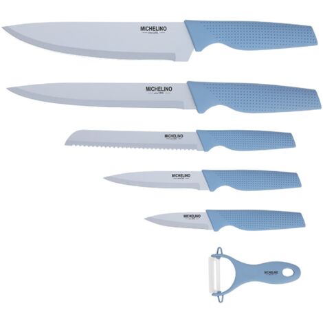 MICHELINO 6-tlg. Messer-Set Schneideset mit Sparschäler Serie Alythia Blau