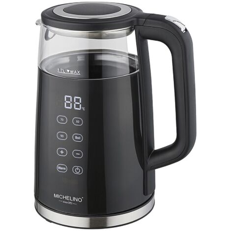 Michelino Digitaler Wasserkocher automatische Abschaltung 1,7 Liter 2200 Watt Schwarz