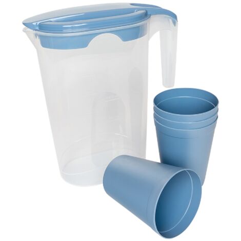 MICHELINO Elegantes 5-teiliges Karaffen-Set: Karaffe mit 4 Bechern aus Kunststoff Blau