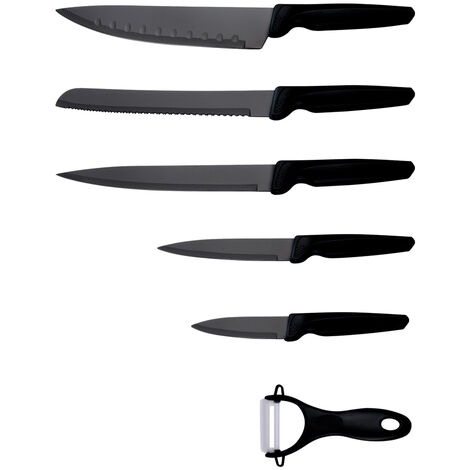 Michelino Messerset 6-teilig Edelstahl Klingen Küchenmesser Kochmesser Schäler Messer Schwarz