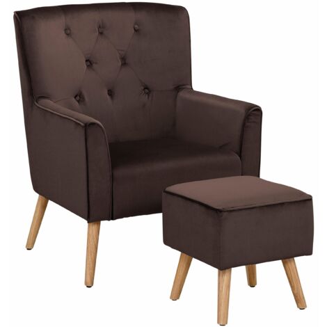 Michigan-Fauteuil avec tabouret en velours marron