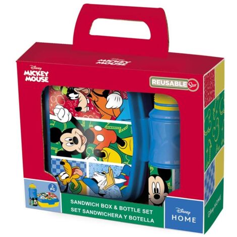 MICKEY - BOTELLA 380 ML + SANDWICHERA RECTANGULAR MICKEY HAS FUN EN CAJA REGALO