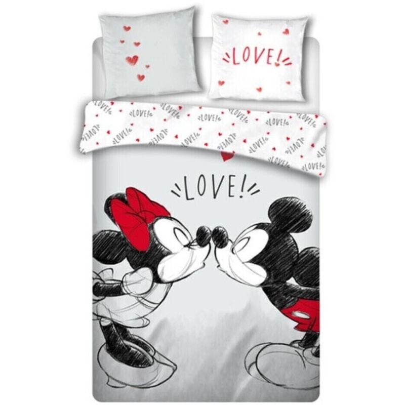 Parure de lit double réversible Disney Mickey et Minnie qui s'embrassent - -Love - - 220 cm x 240 cm