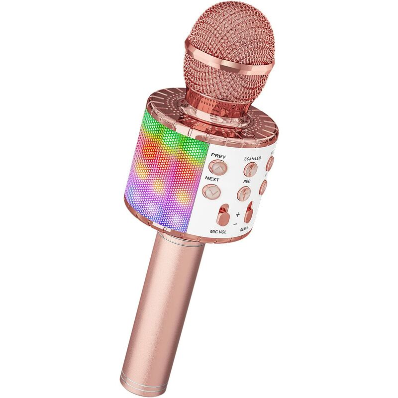 

Micrófono de karaoke inalámbrico, 4 en 1, micrófono portátil con Bluetooth, reproductor de karaoke con luces LED de baile, para fiestas, canto, idea