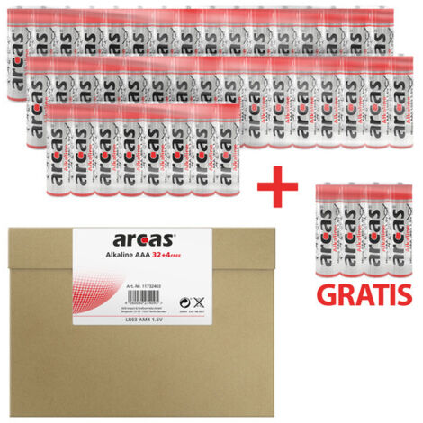 Micro-Batterien ARCAS Alkaline Typ AAA/LR03, 1,5V, 36er Flat-Pack