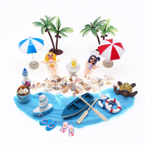 Micro-paysage de plage, chaise de plage miniature décorative, mini-parasol coquillage, petit palmier, accessoires décoratifs pour la décoration de jardin zen à faire soi-même, cadeau