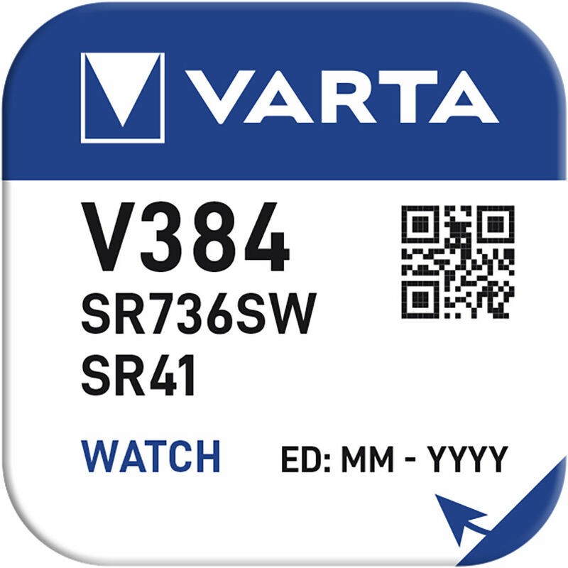 

Micro pila boton silver sr41 - v384 1,55v (blister 1 unid) ø7,9x3,6 mm - Varta