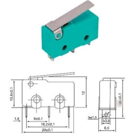 Micro switch pulsante 10A con leva 3 mini faston ferri