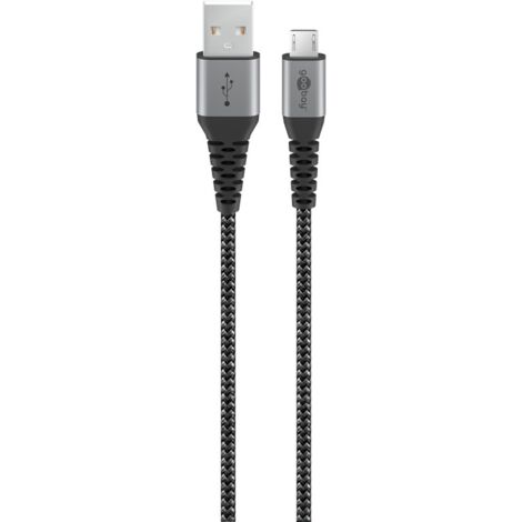 Micro-USB-auf-USB-A-Textilkabel mit Metallsteckern (spacegrau/silber), 0,5 m, elegantes und extra-robustes Verbindungskabel für Geräte mit Micro-USB-Anschluss. Kabellänge 0.5 m