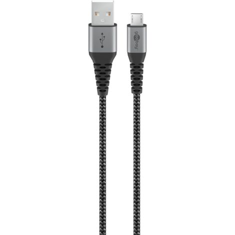 Micro-USB-auf-USB-A-Textilkabel mit Metallsteckern (spacegrau/silber), 1 m, elegantes und extra-robustes Verbindungskabel für Geräte mit Micro-USB-Anschluss. Kabellänge 1 m