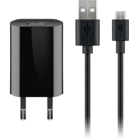 Micro-USB-Ladeset (5 W), Netzteil mit Micro-USB-Kabel, 1 m , schwarz.