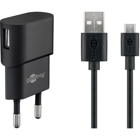 Micro-USB-Ladeset (5 W), Netzteil mit Micro-USB-Kabel, 1 m, schwarz.