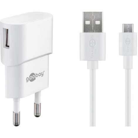 Micro-USB-Ladeset (5 W), Netzteil mit Micro-USB-Kabel, 1 m, weiß.