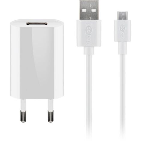 Micro-USB-Ladeset (5 W), Netzteil mit Micro-USB-Kabel, 1 m , weiß.