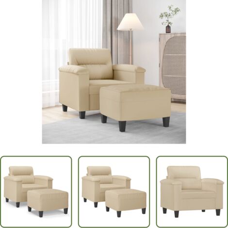 Microfibra -  Sillón con taburete tela de microfibra crema 60 cm