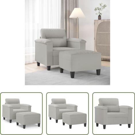 Microfibra -  Sillón con taburete tela de microfibra gris claro 60 cm